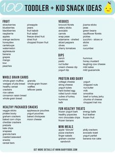 the list for toddler and kid snack ideas