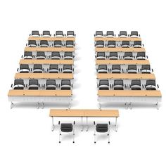 an empty classroom with desks and chairs arranged in the shape of a triangle on white background