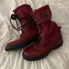 Authentic Red Snow Boots! Worn Once But It Snows Where I Am Maybe Once A Year So Don’t Have A Need For Them. In New Condition. Handcrafted From Durable Nylon With Leather Trim, This Sleek Cold Weather Ready Boot Is Lined With Cozy Faux Shearling And Fitted With A Cinched Shaft To Keep The Elements At Bay. Red Snow, Snow Outfit, Coach Shoes, Leather Trim, Snow Boots, Leather Trims, Cold Weather, A Year, Sleek