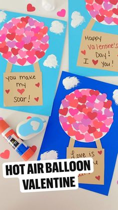 hot air balloon valentine's day craft for kids to make with paper and glue