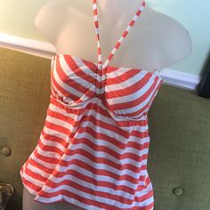 Cute, Bright New Without Tags Striped Tops For Poolside Summer, Lined Summer Top For Vacation, Lined Summer Vacation Top, Lined Top For Summer Vacation, Summer Vacation Lined Top, Lined Tops For Beach In Spring, Lined Tops For Beach Spring Season, Fitted Striped Tops For The Beach, Spring Beach Lined Tops