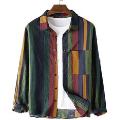 Men's Shirt Other Prints Color Block Collar Button Down Collar Daily Holiday Patchwork Long Sleeve Tops Basic Casual Daily Beach Green / Machine wash / Hand wash / Wet and Dry Cleaning / Vacation 2024 - $23.99 Buttoned Shirt, Graduation Outfits, Family Outings, Daily Holidays, Beach Parties, Camisa Social, Wear Green, Summer Concert, Graduation Outfit