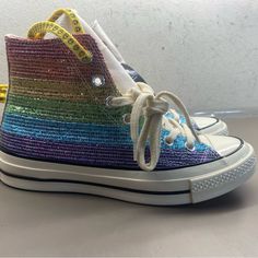 Rare New With Box Unisex Converse X Miley Cyrus Chuck 70 Hi Multi Pride 162250c Size Men 6/Women 8. Converse Platform High Top, Converse White Sneakers, Converse Chuck Taylor Low, Converse Gold, Converse Tennis Shoes, Converse Platform, High Tops Sneakers, Converse Red, New Converse