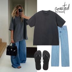 Xl Tee Shirt Outfit, Long Tshirt Outfit Jeans, Baggy Tee And Jeans, Oversized Grey T Shirt Outfit, Jeans And Black Tshirt Outfit Women, Outfit With Tshirt Casual, Oversize Top Outfit, Oversized Tshirt Office Outfit, Oversize Black Tshirt Outfit