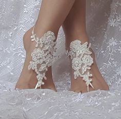 Beaded barefoot sandals white or ivory bridal lace sandals | Etsy Anklet Outfit, Lace Barefoot Sandals, Barefoot Sandals Wedding, Beach Wedding Sandals Barefoot, Wedding Anklets, Sandals Wedding, Barefoot Sandal, Lace Sandals, Beach Anklets