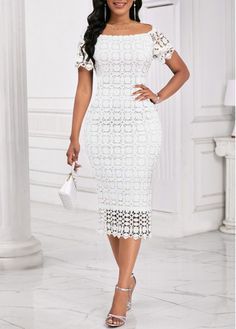 Color:White;Size:S;Size:M;Size:L;Size:XL;Size:XXL;Package Contents:1 X Dress;Occasion:Other;Style:Casual; White Bodycon Dress With Hollow Out Details, White Bodycon Dress With Hollow-out Details, Dress Swimwear, Short Sleeve Bodycon Dress, Trendy Fashion Outfits, Sleeve Bodycon Dress, Clothes Dress, Swimwear Tops, Boat Neck