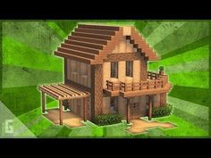 an image of a house made out of wood and green grass with the words minecraft on it