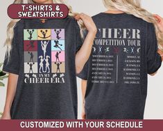 Custom Cheer Era Shirt, Concert Tour Style Personalized Sweatshirt, Cheer Mom, Cheer Competition, Cheer Squad T-shirt, Cheer Coach Gift 2S - Etsy Competitive Cheer Shirts, Custom Print Tops For Sports Events In Relaxed Fit, Custom Print Relaxed Fit Tops For Sports Events, Relaxed Fit Tops With Custom Print For Sports Events, Cheer Coach Outfit, Competition Cheer, Cheer Coach Gifts, Coach Outfits, Cheer Competition