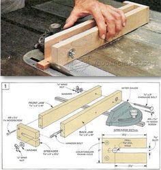 a person using a table saw to cut planks with a viset and vice