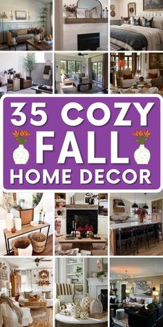 a collage of different rooms and furniture with the words cozy fall home decor above them