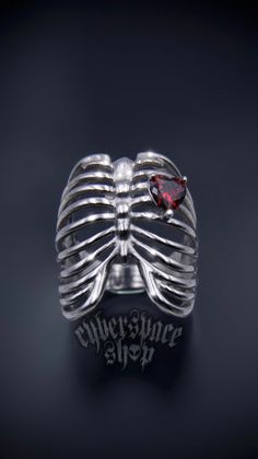 RIBCAGE RING Goth Rings Aesthetic, Alt Rings, Emo Rings, Strange Rings, Goth Rings, Rings Gothic, Goth Ring, Cool Rings, Red Rings