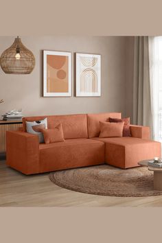 Le canapé CLARISSE en velours côtelé coloris Terracotta. Existe en Beige, Gris foncé, Jaune et Taupe Terracotta Color Living Room, Beige And Orange Living Room, Terracotta Sofa, Living Room Terracotta, Terracotta Home, Terracotta Living Room, Coral Sofa, Orange Living Room, Front Room Decor