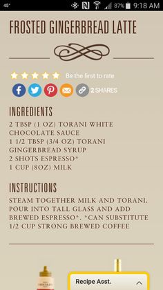 an info sheet showing the ingredients for gingerbread latte