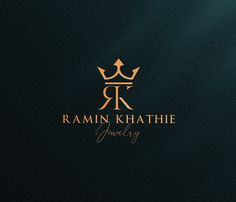 the logo for ramin khathe jewelry is gold and black with a crown on it