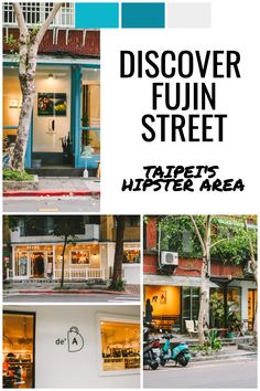 a collage of photos showing different shops and stores in the same area with text that reads, discovery fun street