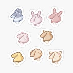 six different types of animals stickers on a white background with the same color and shape