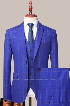 Looking for the best collection of Stylish Plaid Slim Fit Formal Men Suits | Reece Royal Blue Men Suits with affordable price? Shop Royal Blue Notched Lapel men's blazers at Bradymensuit with free shipping available. Prom Suit For Guys, Royal Blue Prom Suits, Blue Prom Suits For Guys, Plaid Wedding Dress, Mens Business Professional, Blue Prom Suit, Suits For Guys, Casual Groomsmen, Blue Plaid Suit