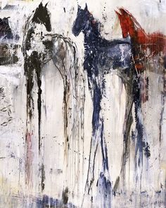 an abstract painting of two horses standing next to each other