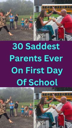 several pictures of people sitting in chairs with the words 30 saddes parents ever on first day of school