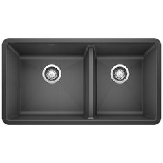 The PRECIS 33-in Double Bowl Undermount Kitchen Sink offers clean lines and a spacious dual bowl design. The PRECIS 33-in offers plenty of room for rinsing, washing and soaking. The 60/40 bowl split allows for washing larger items while still leaving the smaller bowl open. Made of SILGRANIT, PRECIS kitchen sinks are engineered to withstand heavy cookware and hot bakeware. Silgranit sinks are not only strong but also beautiful, available in a range of nature-inspired colors that effortlessly comp Double Sink Kitchen, Blanco Silgranit Sink, Double Bowl Undermount Kitchen Sink, Blanco Sinks, Granite Composite Kitchen Sink, Silgranit Sink, Single Hole Kitchen Faucet, Granite Composite Sinks, Composite Sink