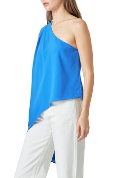 Channel breezy style in this asymmetric top that's a contemporary style standout. One-shoulder neck Lined 97% polyester, 3% spandex Hand wash, dry flat Imported Fitted Top With Asymmetrical Zip For Summer, Versatile Summer Top With Asymmetrical Neckline, Versatile Top With Asymmetrical Neckline For Summer, Summer Tops With Asymmetrical Neckline, Spring Top With Stretch And Asymmetrical Neckline, Spring Top With Asymmetrical Neckline And Stretch, Spring Stretch One Shoulder Top With Asymmetrical Hem, Spring Asymmetrical Neckline Stretch Top, Modern One-shoulder Top For Spring