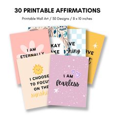 five greeting cards with the words, i am fearless on them in different colors and designs