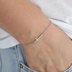 Sterling silver miniature zirconium cross bracelet. This beautiful bracelet has 18cm with 3 cm extension chain. Minimalist Sterling Silver Cross Bracelet, Elegant Sterling Silver Cross Rosary Bracelet, Dainty Sterling Silver Cross Bracelet, Minimalist Bracelets, Gifts For Young Women, Crystal Bead Jewelry, Bracelet Elegant, Cross Gift, Etsy Promotion