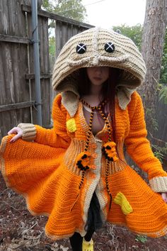 Sam Trick R' Treat Crochet Coat Cosplay Orange and Tan - Etsy Witch Crochet Cardigan, Easy To Sew Halloween Costumes, Crochet Costumes Women, Crochet Fall Cardigan, Sam Trick R Treat Costume, Autumn Crochet Clothes, Medieval Crochet, Barbie Mala, Cosplay Crochet