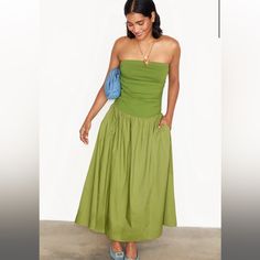 Never Fully Dressed Lola Mid-Axi Dress In Olive -Size: Us 4 -Worn Once - It Also Comes With Straps!! Description From Site: Made From A Light Breathable Cotton, The Skirt Flows Out From The Hips To The Ankles, And Allows For So Much Gorgeous Movement. The Top Is A Soft And Stretchy T-Shirt Material, That Features Ruched Seams Down The Sides (So You Can Wear Slightly Scrunched For Your Desired Length And Fit), An Elasticated Top Seam To Prevent Slipping, And Detachable Straps. Our Founder Loves T Never Fully Dressed, Classy Casual Outfits, The Drop, Classy Casual, Cotton Bottoms, Dropwaist Dress, Sleeveless Maxi Dress, Drop Waist, Different Fabrics