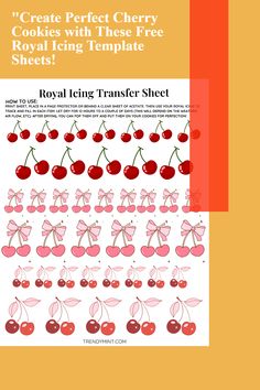 the royal icing transfer sheet has cherries on it and is ready to be used for