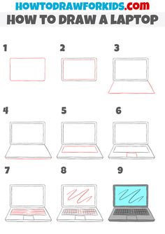 how to draw a lap top step by step instructions for kids and beginners with pictures