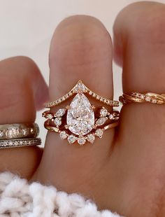 Caption:Shown with 1.5ct pear Stackable Pear Wedding Rings, Wedding Band For Odd Shaped Engagement Ring, Pear Engagement Ring With Crown Band, Rose Gold Ring Stacks, Brooklyn And Bailey Engagement Ring, Vintage Gold Wedding Ring Set, Teardrop Wedding Band, Cowgirl Wedding Rings, Pear Cut Wedding Rings