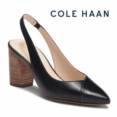 NIB Cole Haan Cadee Slingback Pump Black Leather Pointed Toe Block Heel 9B ✦ Women’s US 9B ✦ New In Box. ✦ Sleek leather slingback pumps with elasticized detail on strap. Leather upper. Point toe. Slip-on style. Synthetic lining and sole. Padded insole. ✦ Stacked heel, 3" (75mm) ✨Offers Welcome. Speedy Shipping.✨ /202-075-3143 Black Leather Slingback Pumps For Work, Leather Lining Slingback Pumps For Workwear, Ankle Strap Slingback Pumps With Leather Lining For Work, Leather Slingback Pumps For Business, Leather Lined Slingback Pumps For Work, Black Slingback Pumps With Pointed Toe And Leather Lining, Classic Slingback Pumps With Leather Lining, Black Leather Slingback Pumps With Leather Lining, Leather Slingback Pumps With 4-inch Heel For Business