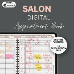 the salon digital appointment book is open and ready to be used by someone who likes to write