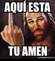 jesus pointing to the right with spanish text above it that says,'i amen '