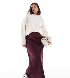 Faldas de ASOS Curve Al máximo Diseño liso Talle alto Corte al bies Corte estándar Satin Skirt Plus Size, Cream Satin Skirt, Plus Size Maxi Skirt, Eid Outfits, Skirt Plus Size, Modest Fashion Winter, Christmas Jumper Dress, Spring Floral Dress, Asos Curve