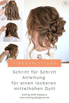 Diesmal zeige ich dir einen mittelhohen Dutt. Lockere, leicht messy Frisuren sind derzeit sehr beliebt, was ich absolut verstehen kann, weil sie entspannt, aber trotzdem festlich aussehen.Als Vorbereitung für diese Frisur habe ich luftige, voluminöse Locken mit dem Glätteisen gewählt. Hair Makeup, Coaching, Dreadlocks, Hair Styles, Makeup, Hair, Quick Saves, Beauty