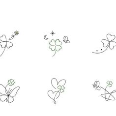 four leaf clovers are drawn on a white background