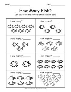 worksheet showing how many fish can be found