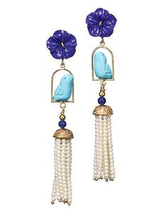 Swingers Earring in Lapis, Turquoise, & Pearl | Over The Moon Elegant Turquoise Clip-on Earrings, Elegant Turquoise Jewelry With Natural Stones, Elegant Turquoise Earrings With Natural Stones, Turquoise Clip-on Jewelry Gift, Turquoise Clip-on Jewelry For Gift, Luxury Blue Jewelry With Pearl Drop, Luxury Blue Pearl Drop Jewelry, Crazy Outfits, Tassel Jewelry