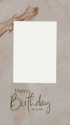 a happy birthday to you card with a white square in the middle on a marble background