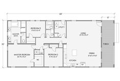 the floor plan for a two bedroom cabin with an attached bathroom and living room area