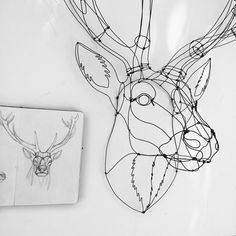 a drawing of a deer's head next to a piece of paper