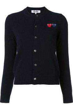 Women's Red & Blue Heart Crew Neck Play Cardigan Cardigans COMME des GARÇONS PLAY Comme Des Garcons Outfit, Ladies Cardigan, Comme Des Garcons Play, Embroidered Heart, Double Heart, Blue Heart, Comme Des Garcons, Cardigans For Women, Lady In Red