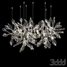 a modern chandelier with crystal leaves hanging from it's sides and four lights on each side