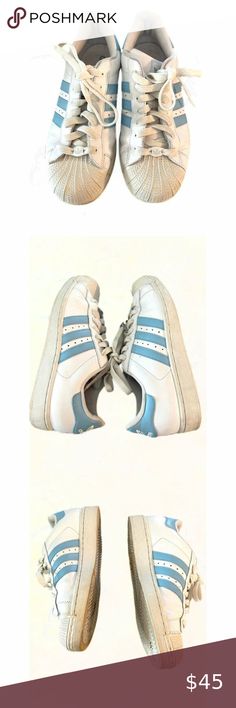 Adidas Sneakers Women's 7 Vintage 2008 Superstar White Blue Shoes Trefoil