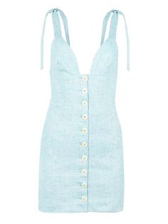 The Linen Dress is made from a gorgeous light blue fabric with silver treat that gives it a nice sparkle during the sunny days. The bodycon dress is designed to guarantee a perfect fit - it features adjustable straps and elasticated back. Closes with biodegradable Corozo buttons. Has side pockets.  Made from linen – summer’s favourite sustainable fabric!  Made ethically in Bulgaria.  The model is 173cm (5’8”) and wears size L. Fabric: 100% linen (up-cycled fabric) Lining: 100% linen (up-cycled fabric)  Care Wash cold and only when necessary. Line dry. Iron at low temperature. Wear with love! Light Blue Mini Dress, Light Blue Fabric, Linen Mini Dress, Stunning Outfits, Organic Fabrics, Sustainable Fabrics, Petite Fashion, Linen Women, Handmade Clothes