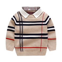 Fall Fashion Vest, Plain Sweaters, Clothes Autumn, Kid Boy, Beige Pullover, Pullover Mode, Boys Plaid, Plaid Sweater, Jacquard Sweater