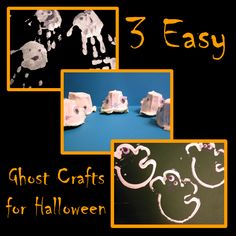 halloween crafts for kids that include ghost hands and handprints on black paper with orange border