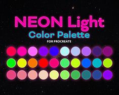 neon light color palettes for procreate with stars in the background and text overlay